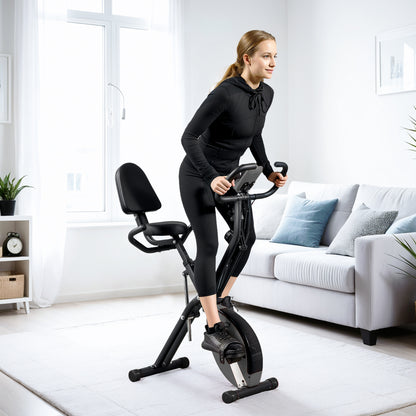 SPORTNOW 5-In-1 Folding Exercise Bike with Arm Workout Bands, Quiet 8-Level Magnetic Resistance Foldable Exercise Bike with LCD, Tablet Holder, Hand Pulse Sensor for Home Use Indoor Cycling