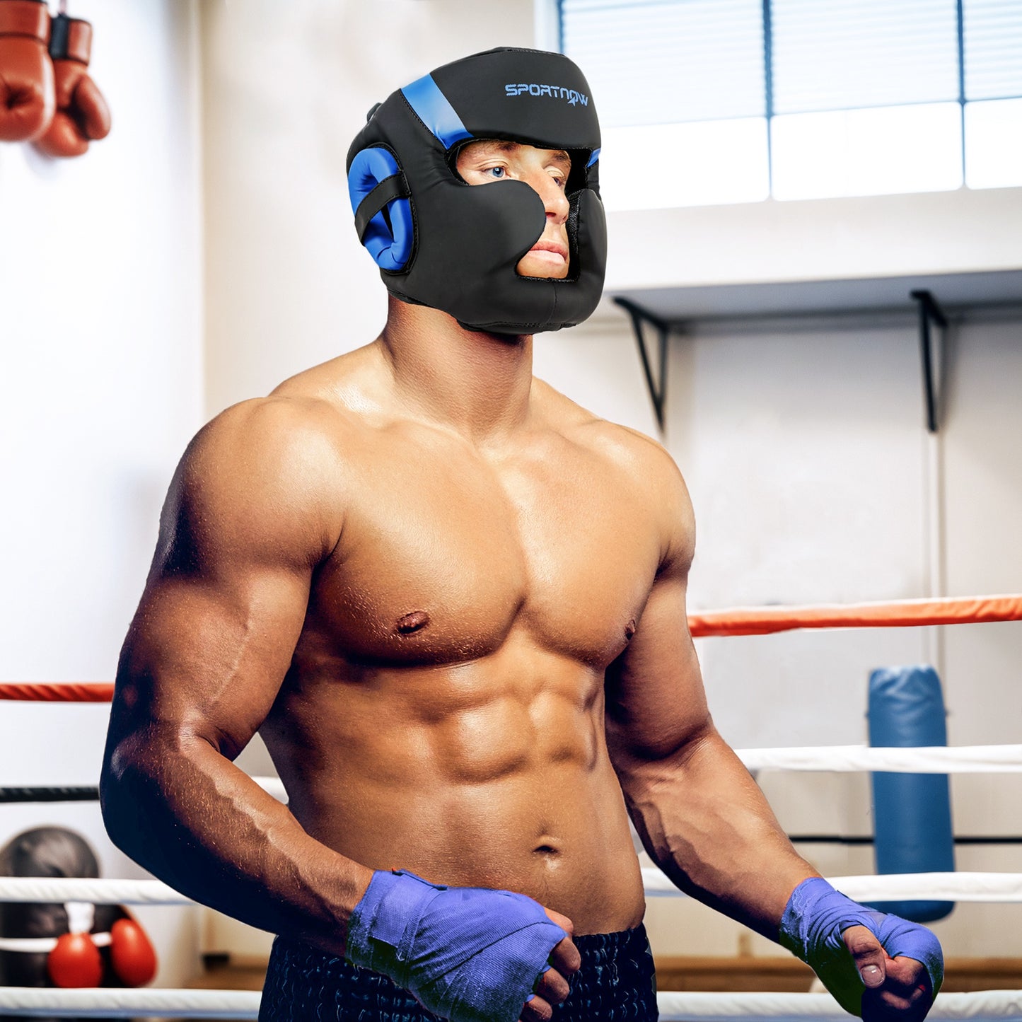 SPORTNOW Boxing Headguard, Boxing Headgear Helmet with Adjustable Strap for Full Face Protection for Kickboxing Sparring Martial Arts Karate Taekwondo