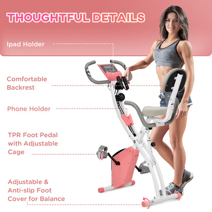 HOMCOM 2-in-1 Folding Exercise Bike with 8-Level Magnetic Resistance, Arm Resistance Band, Pulse Sensor