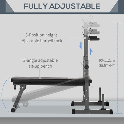 HOMCOM Adjustable Weight Bench, Foldable Bench, with Barbell Rack