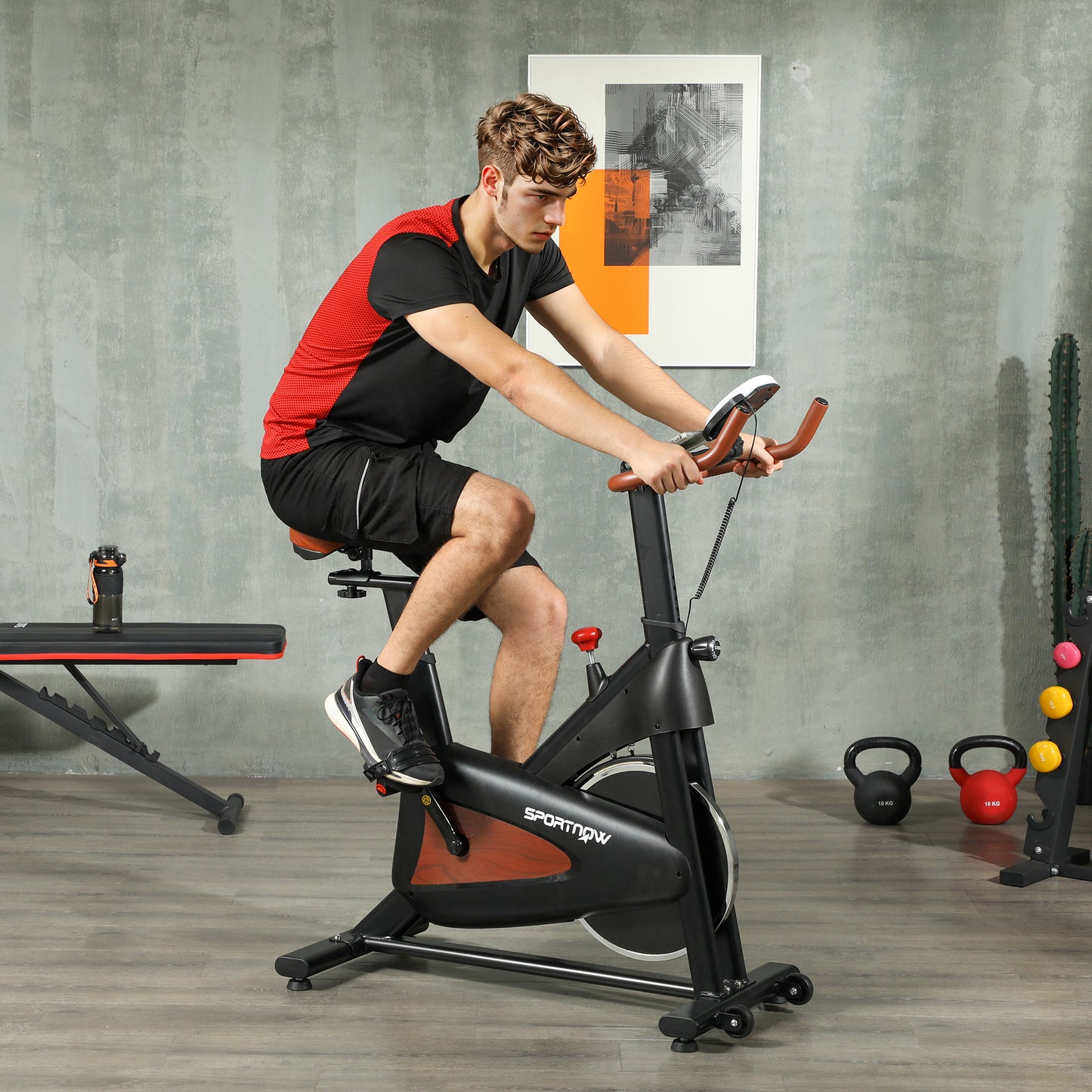 SPORTNOW Indoor Exercise Bike, Quiet Stationary Bike, Stylish Cycling Machine with Adjustable Seat and Resistance, LCD Monitor, Tablet Holder, for Home Gym Cardio Workout