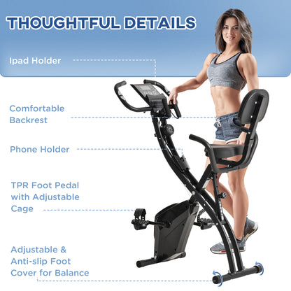 HOMCOM 2-in-1 Folding Exercise Bike with 8-Level Magnetic Resistance, Arm Resistance Band, Pulse Sensor