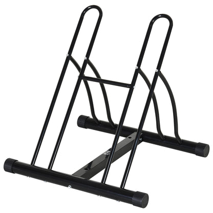 HOMCOM 2 Bike Floor Parking Stand Rack Indoor Outdoor Ground Reversible - Black
