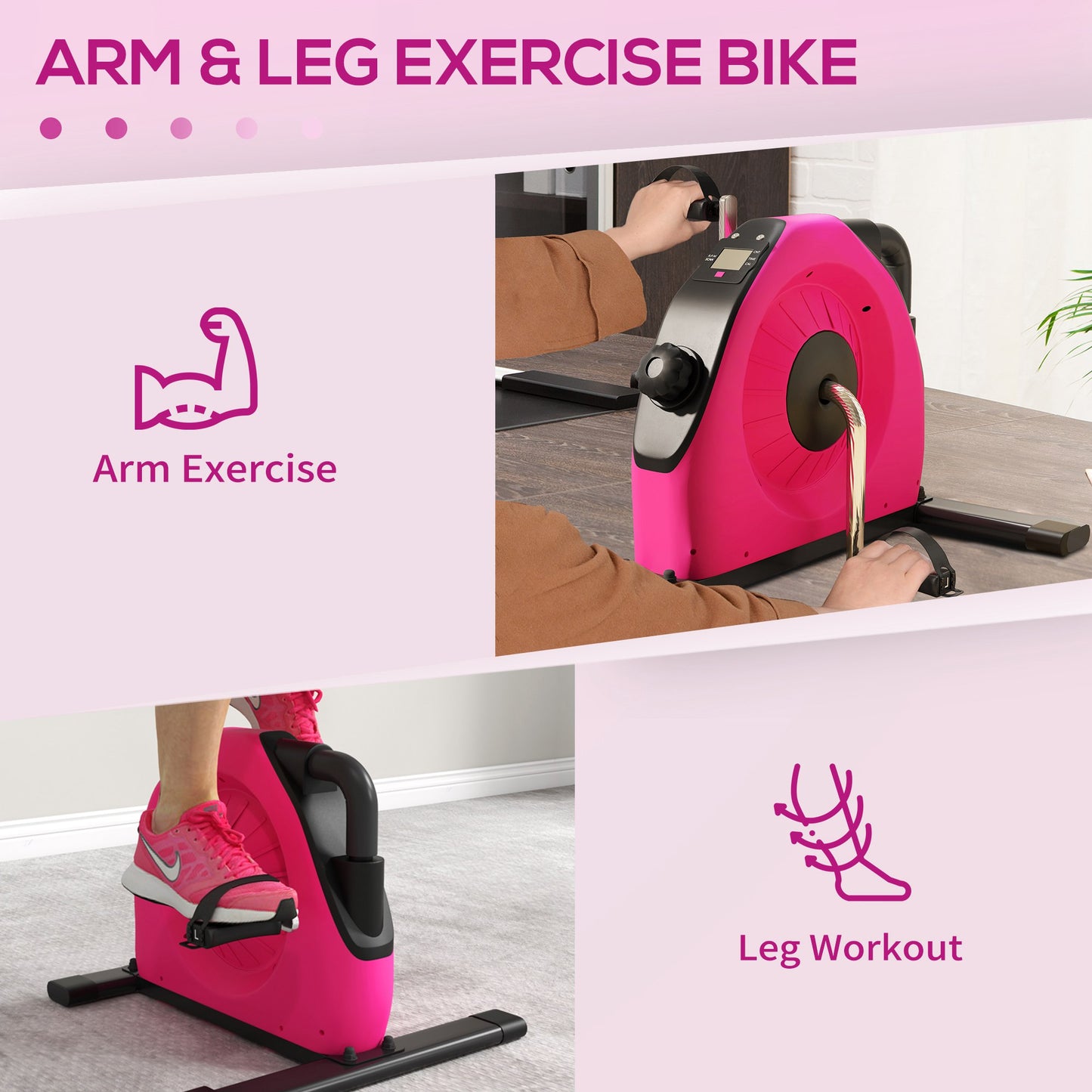 SPORTNOW Mini Exercise Bike, Portable Pedal Exerciser with LCD Display for Legs, Arms, Rehabilitation, Therapy