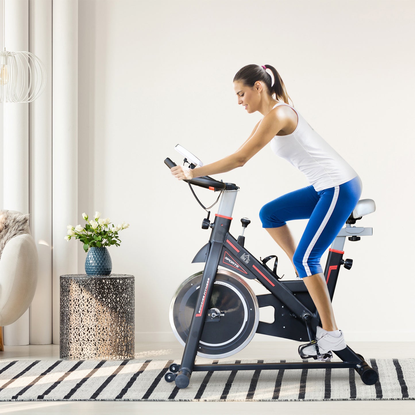 HOMCOM Exercise Bike, Indoor Cycling, with LCD Display, Heart Rate, Sensor