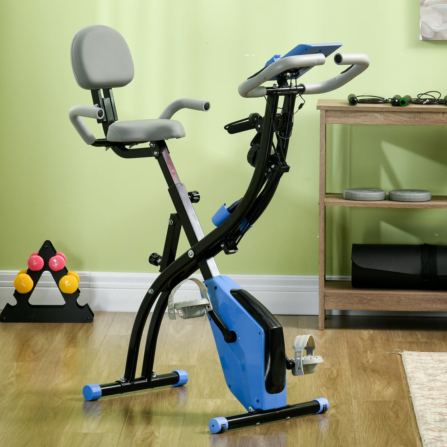 HOMCOM 2-in-1 Folding Exercise Bike with 8-Level Magnetic Resistance, Arm Resistance Band, Pulse Sensor