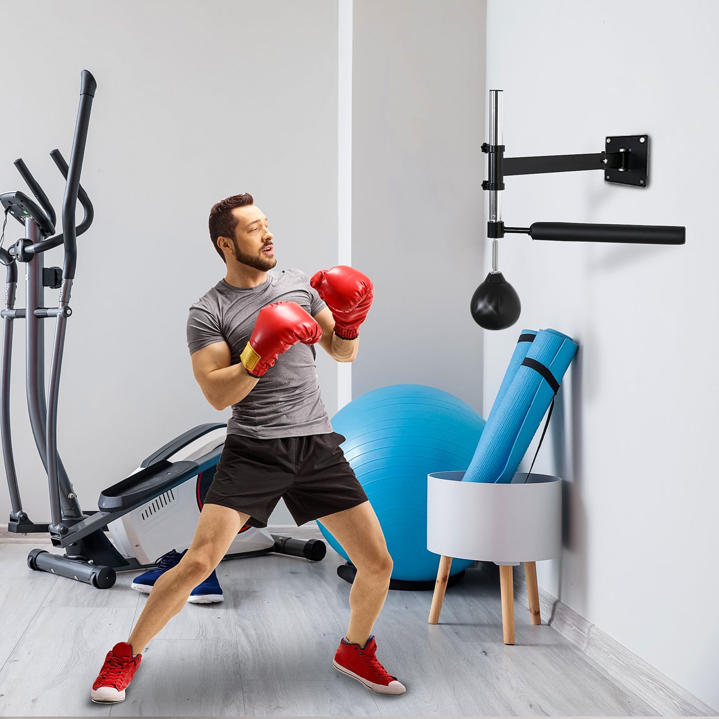 HOMCOM Wall Mount Fast-Reflexes Speed Bag Boxing, Height Adjustable Punching Bag, MMA, Martial Arts and Boxing Equipment for Training at Home