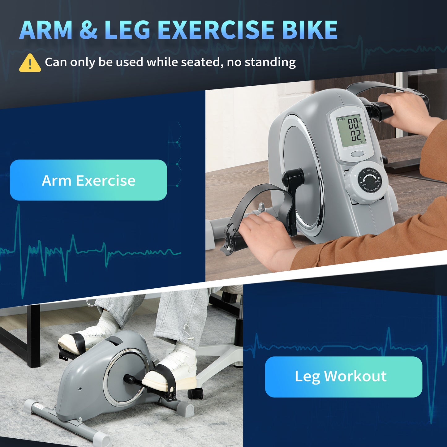 SPORTNOW Mini Exercise Bike, Sit Down Pedal Exerciser with 8-Level Quiet Magnetic Resistance and LCD Display, Portable Under Desk Bike for Arm and Leg Home Gym Office Workout