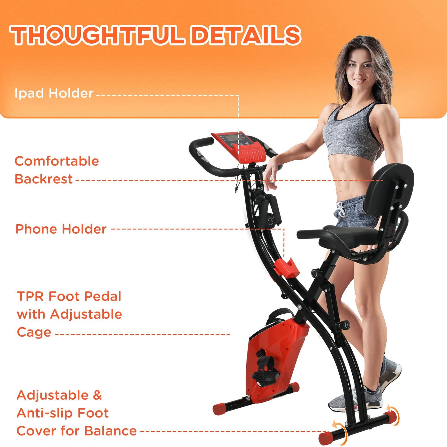 HOMCOM 2-in-1 Folding Exercise Bike with 8-Level Magnetic Resistance, Arm Resistance Band, Pulse Sensor