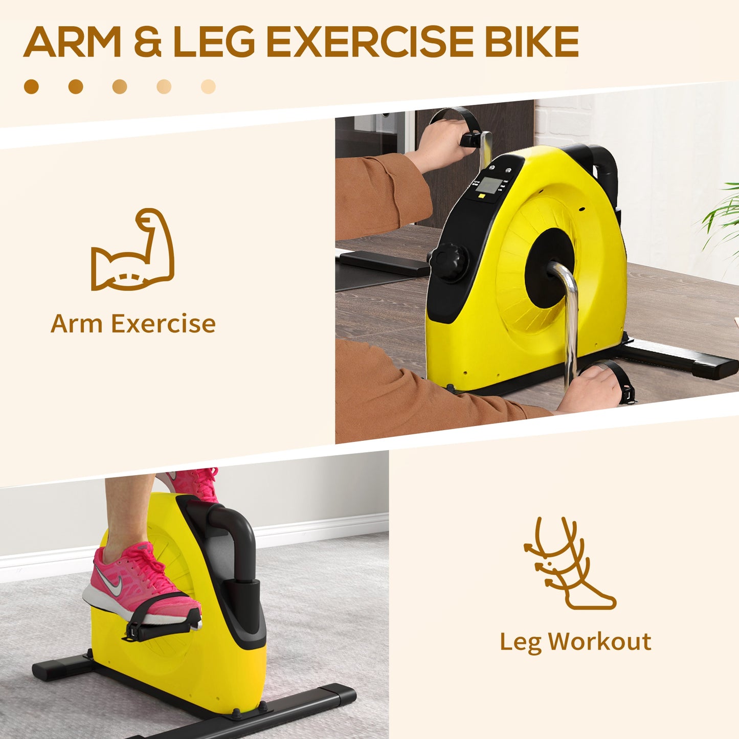 SPORTNOW Mini Exercise Bike, Portable Pedal Exerciser with LCD Display for Legs, Arms, Rehabilitation, Therapy