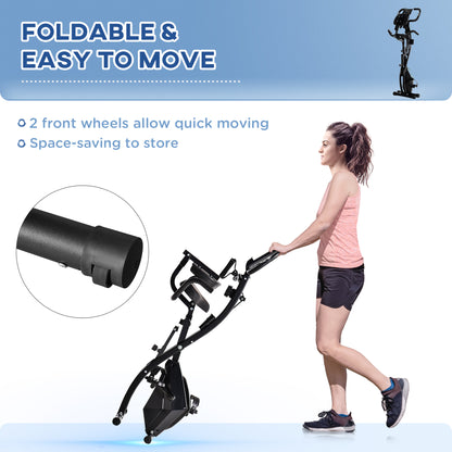 HOMCOM 2-in-1 Folding Exercise Bike with 8-Level Magnetic Resistance, Arm Resistance Band, Pulse Sensor