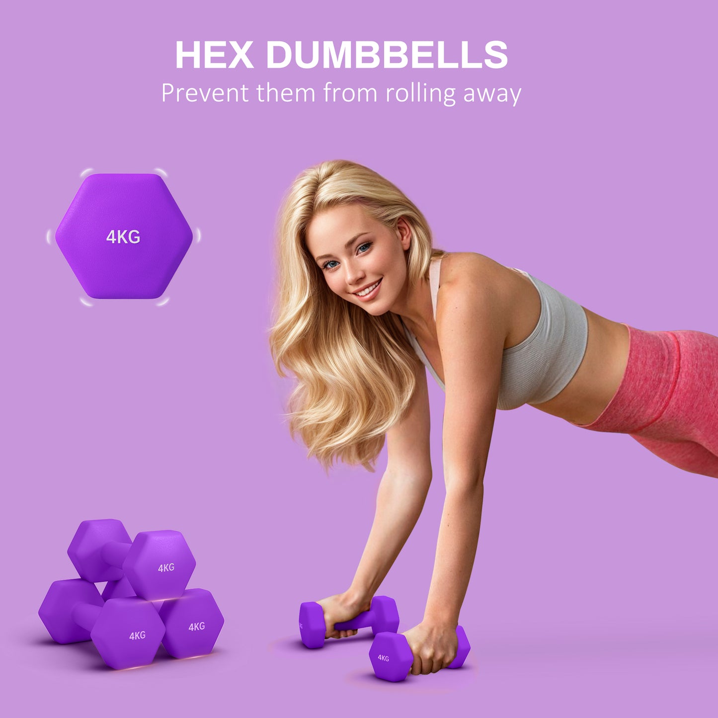 SPORTNOW 2 x 4kg Hexagonal Dumbbells Weights Set with Non-Slip Grip for Home Gym Workout