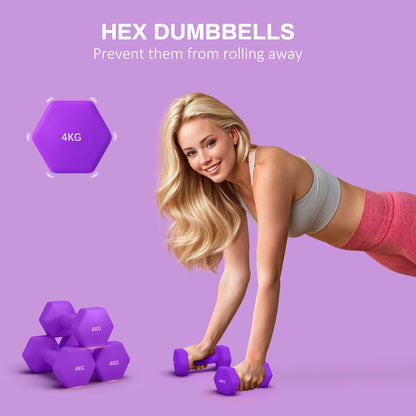 SPORTNOW 2 x 4kg Hexagonal Dumbbells Weights Set with Non-Slip Grip for Home Gym Workout