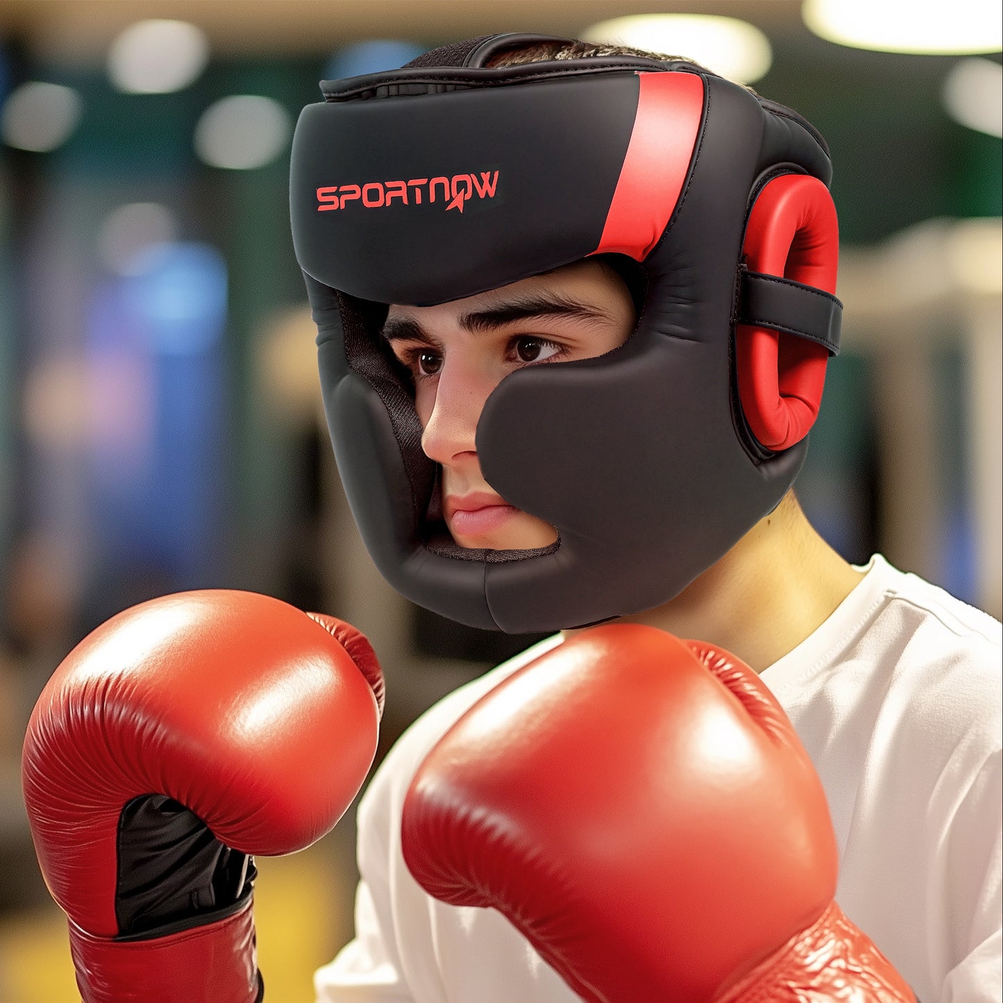 SPORTNOW Boxing Headguard, Boxing Headgear Helmet with Adjustable Strap for Full Face Protection for Kickboxing Sparring Martial Arts Karate Taekwondo