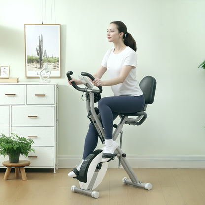 SPORTNOW 5-In-1 Folding Exercise Bike with Arm Workout Bands, Quiet 8-Level Magnetic Resistance Foldable Exercise Bike with LCD, Tablet Holder, Hand Pulse Sensor for Home Use Indoor Cycling