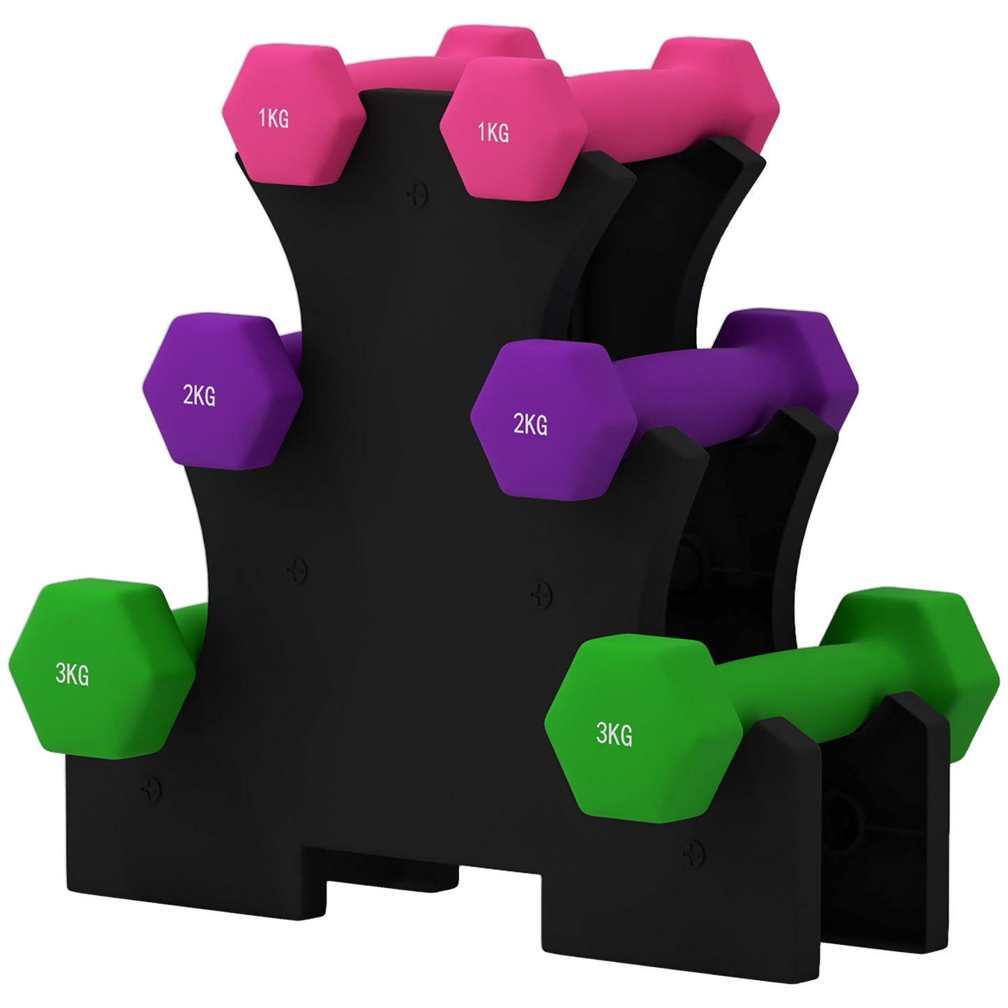 SPORTNOW 2 x 1kg, 2 x 2kg, 2 x 3kg Dumbbells Set with Dumbbell Rack, Hand Weights for Home Gym Training