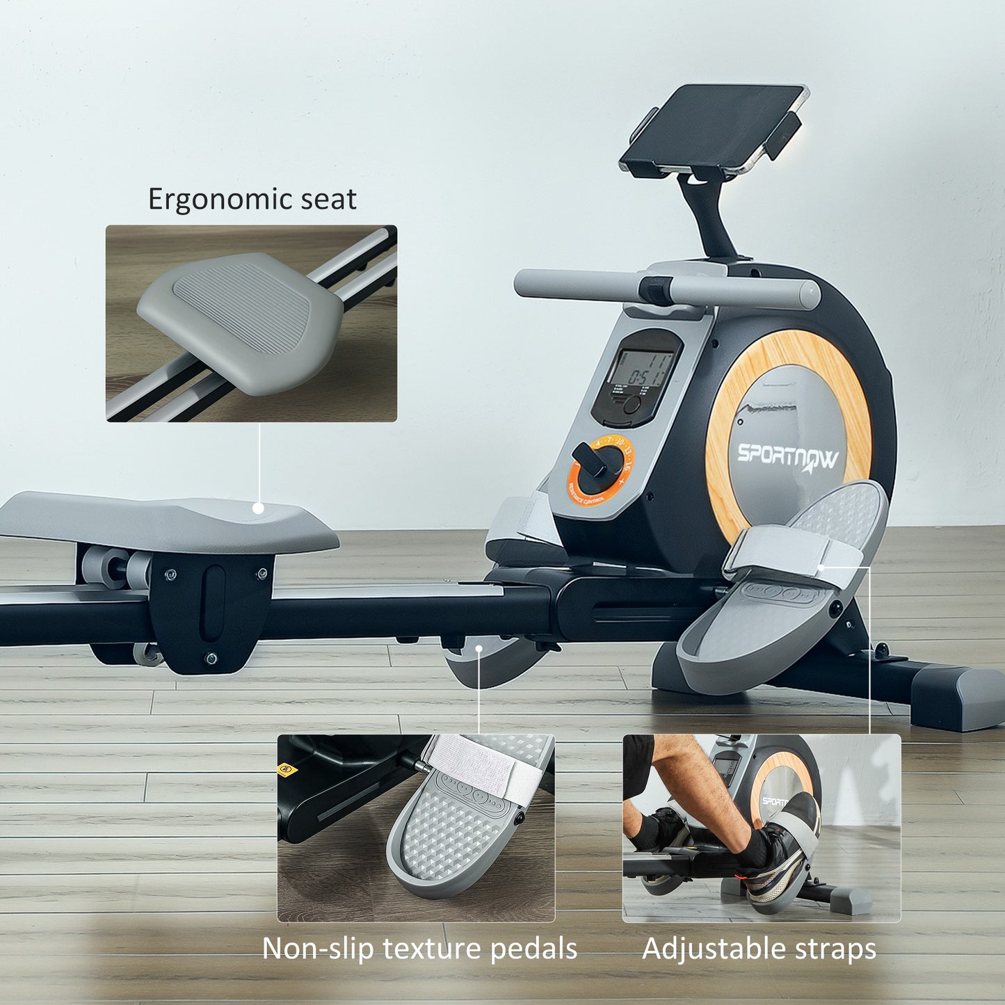 SPORTNOW Rowing Machine, 16-Level Magnetic Rower Machine with LCD Monitor and Phone Holder