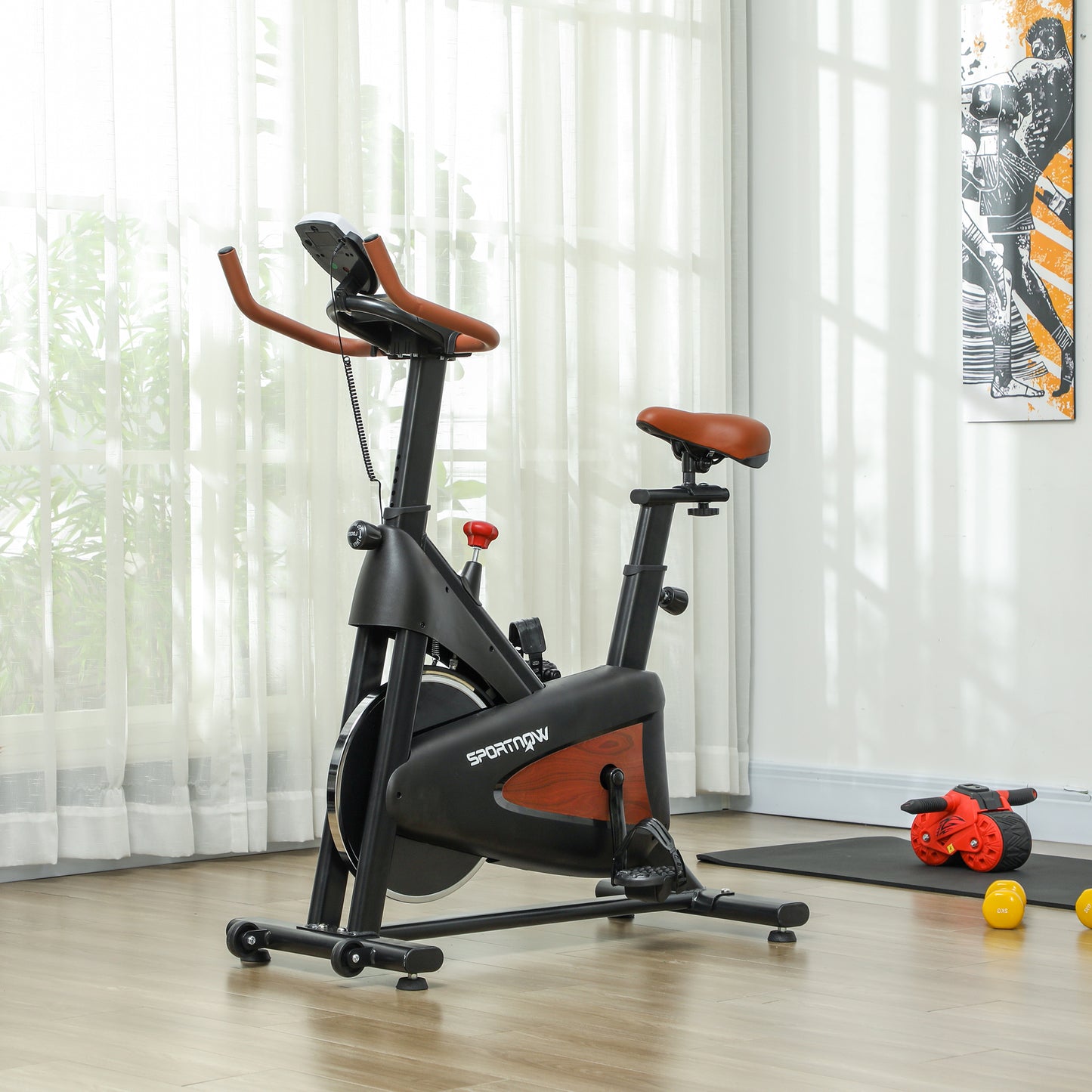 SPORTNOW Indoor Exercise Bike, Quiet Stationary Bike, Stylish Cycling Machine with Adjustable Seat and Resistance, LCD Monitor, Tablet Holder, for Home Gym Cardio Workout