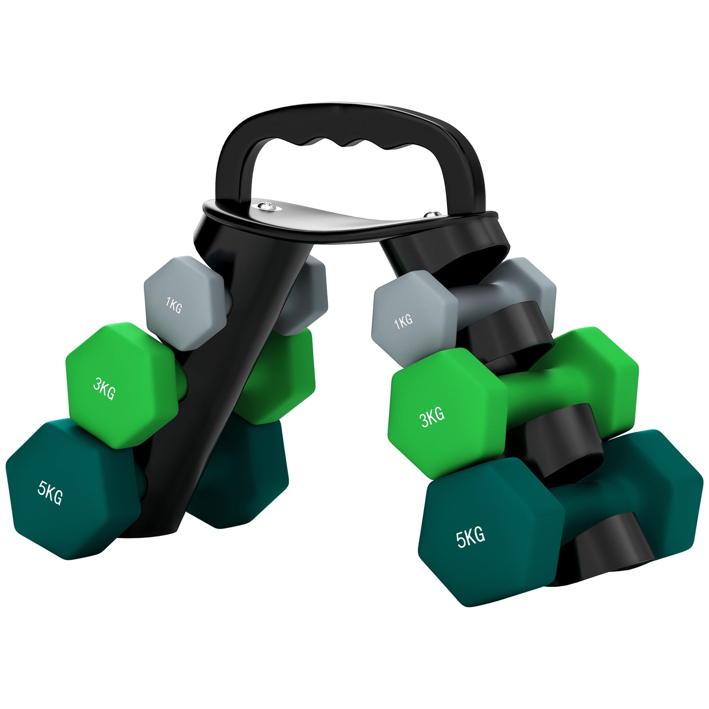 SPORTNOW Dumbbells Set with Carry Storage Rack, Set of 6 Weights for Home Gym Kettlebell Training Weight Lifting Exercise, 2 x 1kg, 2 x 3kg, 2 x 5kg