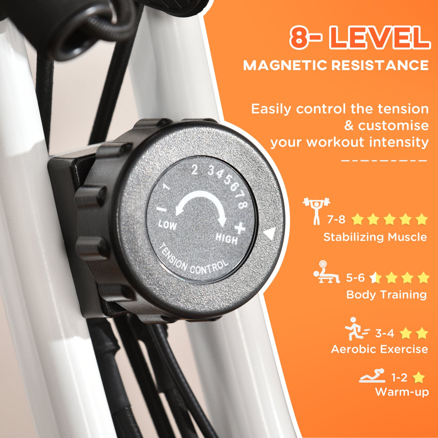 HOMCOM 2-in-1 Folding Exercise Bike with 8-Level Magnetic Resistance, Arm Resistance Band, Pulse Sensor