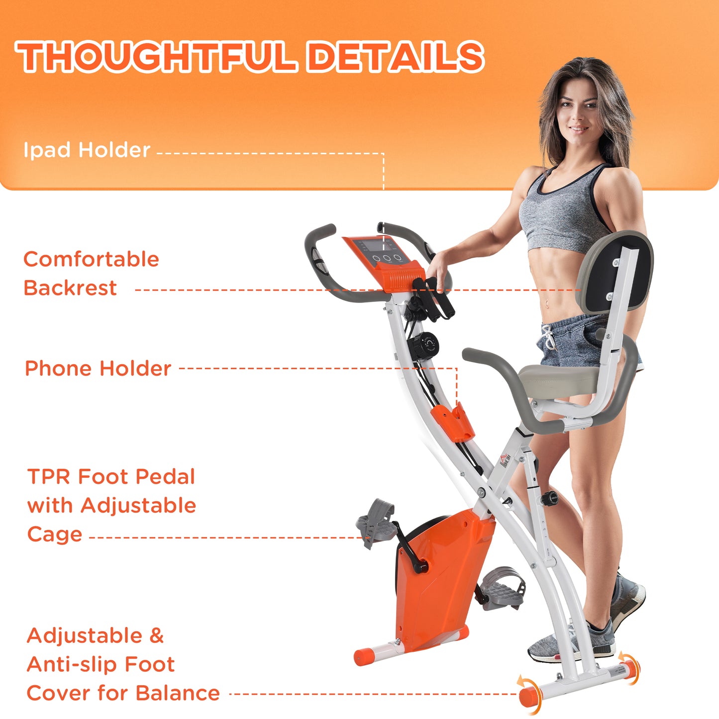 HOMCOM 2-in-1 Folding Exercise Bike with 8-Level Magnetic Resistance, Arm Resistance Band, Pulse Sensor
