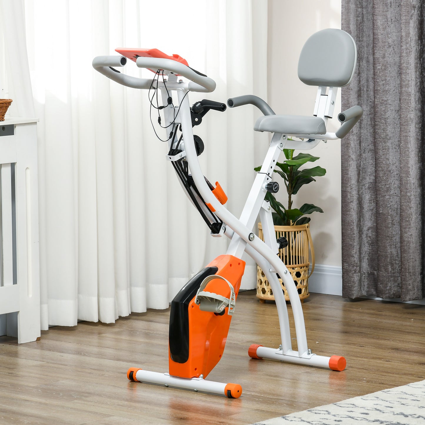 HOMCOM 2-in-1 Folding Exercise Bike with 8-Level Magnetic Resistance, Arm Resistance Band, Pulse Sensor