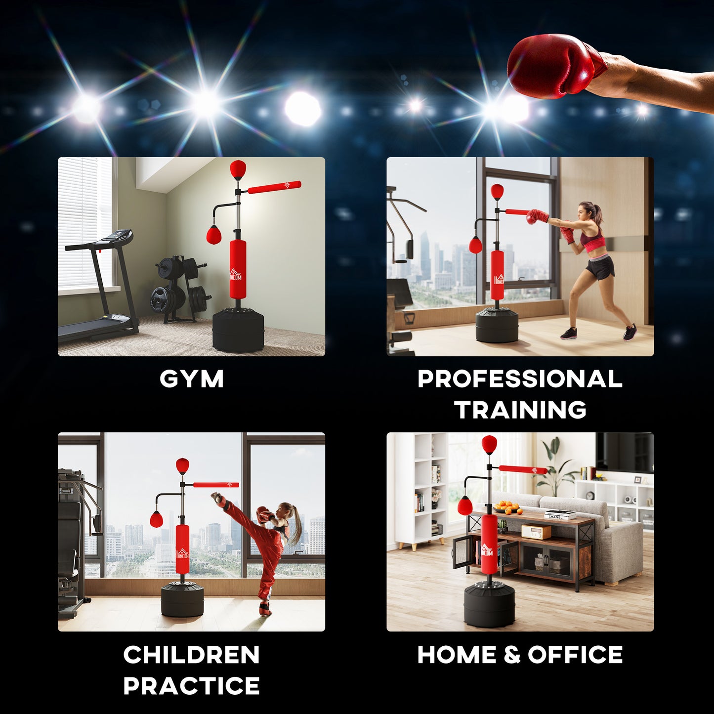 HOMCOM 3-in-1 Boxing Punching Bag, Freestanding with 2 Speed Bals, 360° Reflex Bar, 160-230cm Adjustable Height