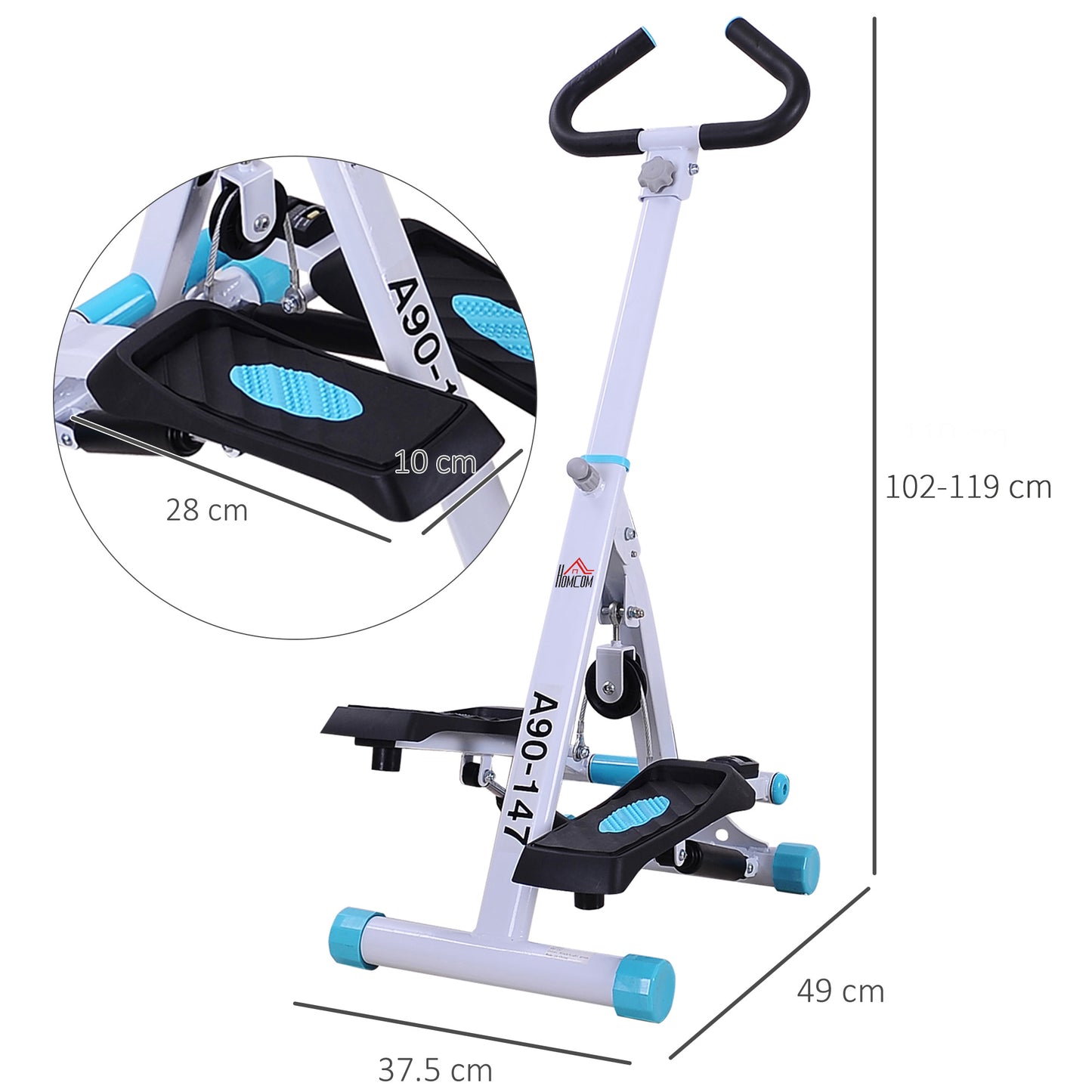 HOMCOM Stepper w/ Handle Hand Grip Workout Fitness Machine For Fitness Aerobic Exercise Home Gym