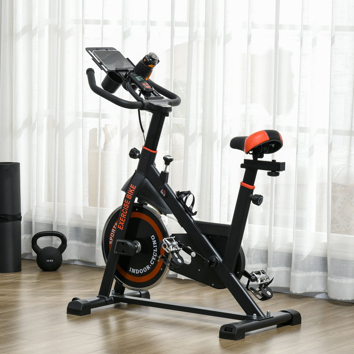 HOMCOM Exercise Bike, 8kg Flywheel Stationary Bike Indoor Cycling Machine with Adjustable Resistance Seat Handlebar