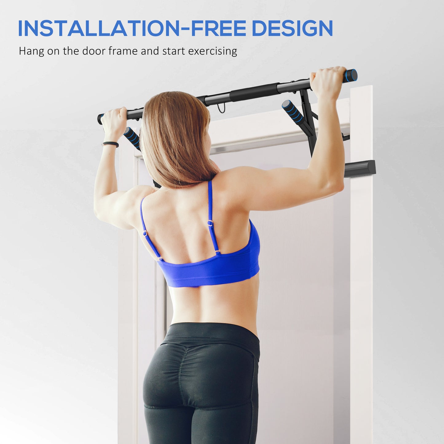 SPORTNOW Pull-Up Bar, No-Drilling Chin-Up Bar, Push-Up Stand with Resistance Bands, Padded Handles for Home Gym Exercise