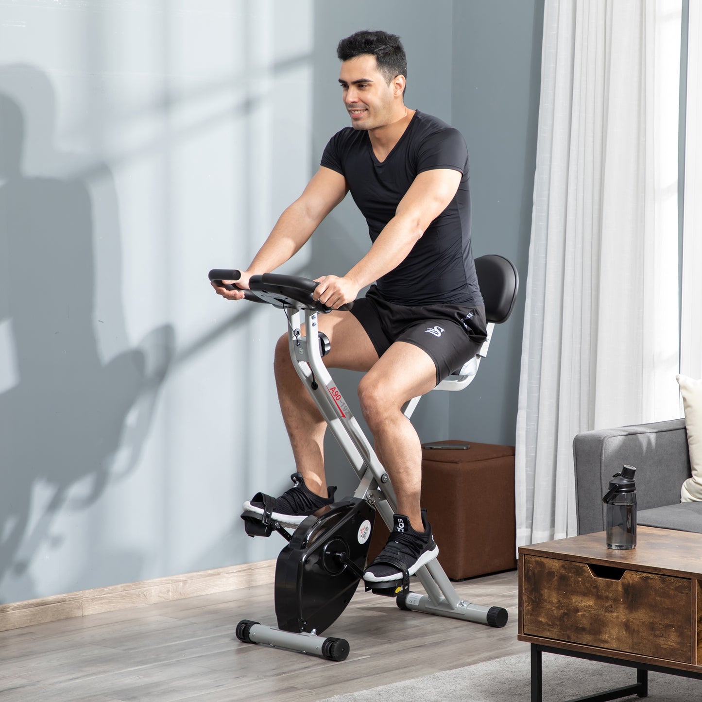 HOMCOM Folding Exercise Bike, Fitness Bicycle Indoor Trainer, 8-Level Magnetic Resistance Adjustable, with LCD Monitor, Pulse Sensor