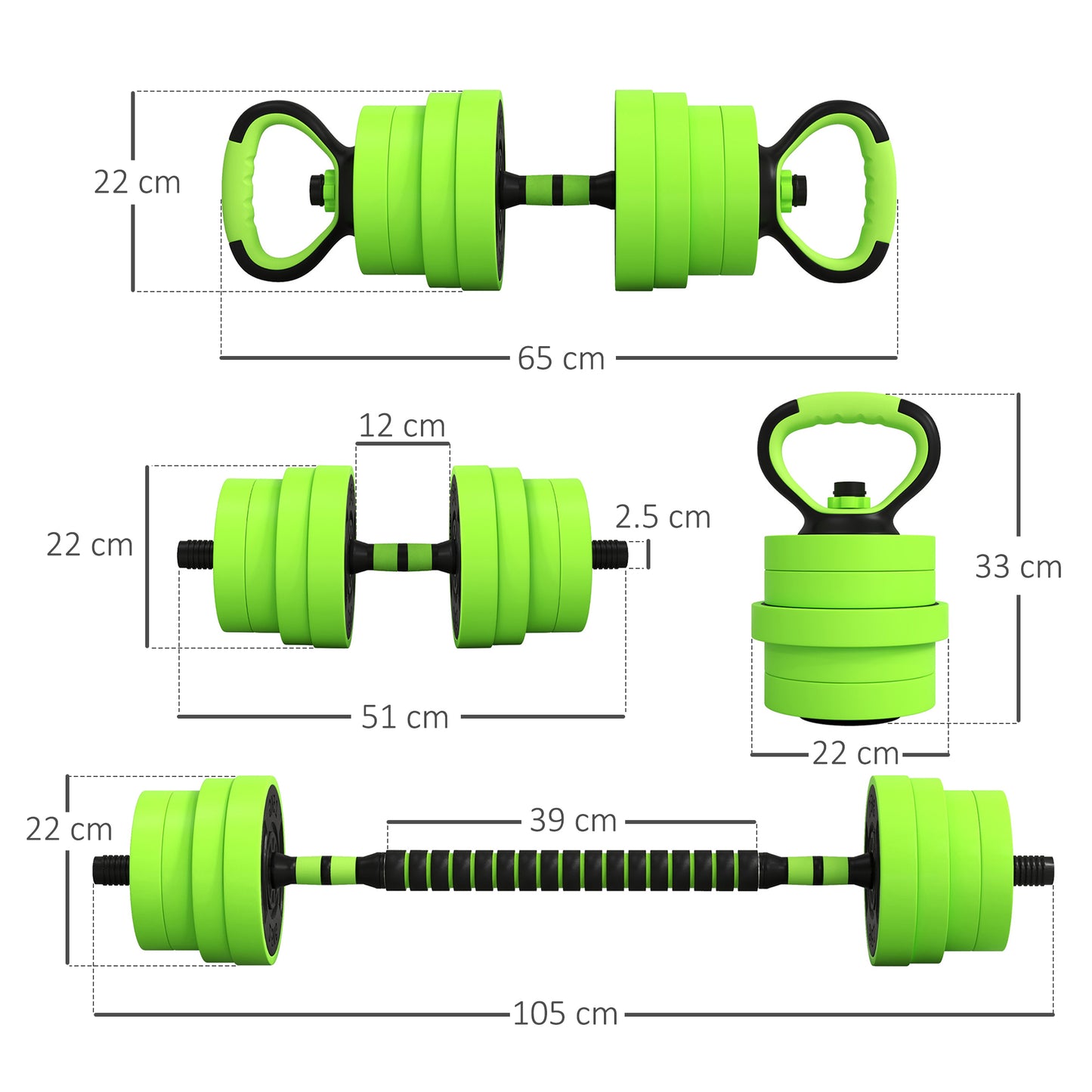 SPORTNOW 30kg Four-In-One Adjustable Weight Dumbbells Set, Barbell, Kettlebell, Push Up Stand