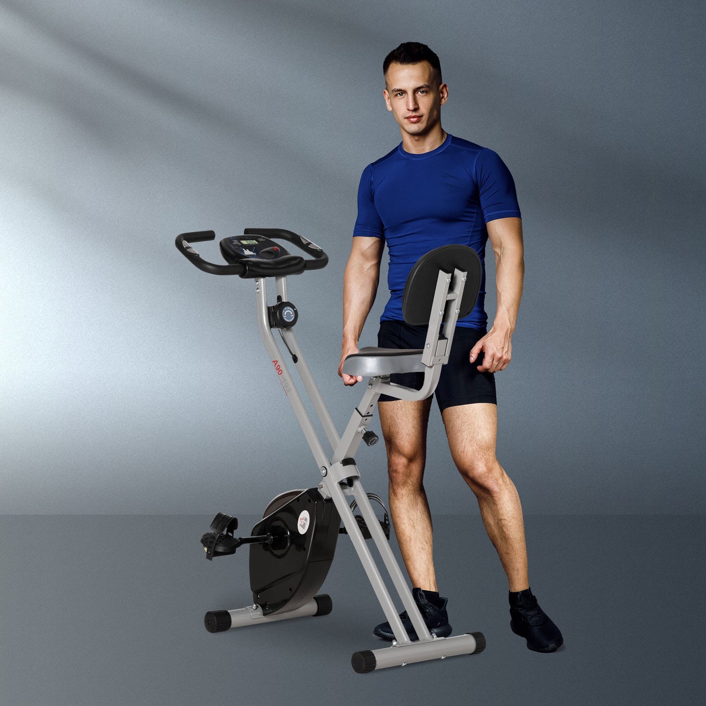 HOMCOM Folding Exercise Bike, Fitness Bicycle Indoor Trainer, 8-Level Magnetic Resistance Adjustable, with LCD Monitor, Pulse Sensor