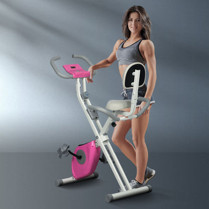 HOMCOM Folding Exercise Bike, with Adjustable Magnetic Resistance, Seat Height - White and Pink