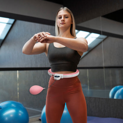 SPORTNOW Smart Weighted Hula Hoop, Massage Hula Ring w/ 16 Detachable Knots, 360° Auto-Rotating Ball, Digital Counter, Pink