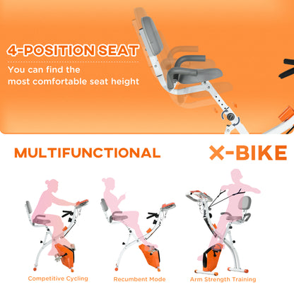 HOMCOM 2-in-1 Folding Exercise Bike with 8-Level Magnetic Resistance, Arm Resistance Band, Pulse Sensor