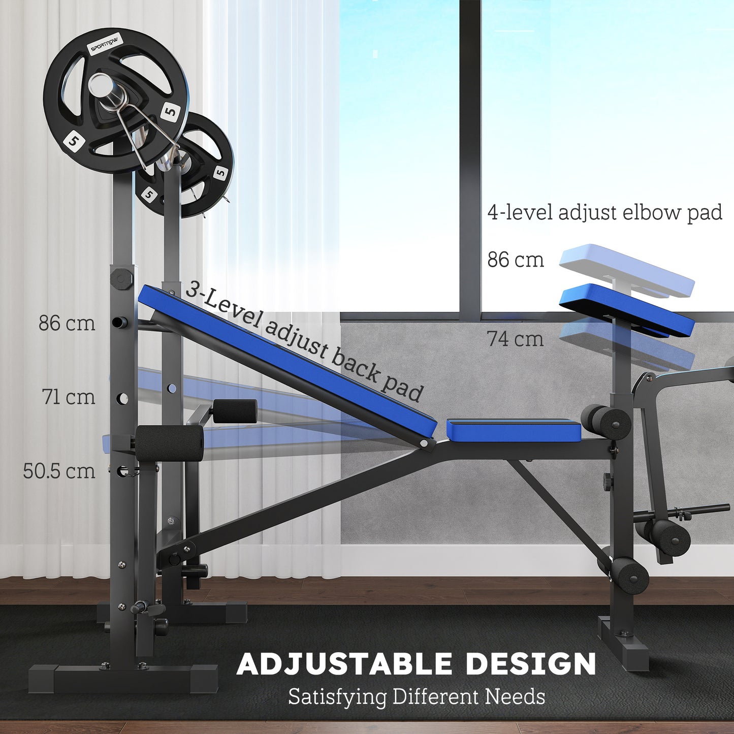 HOMCOM Adjustable Weight Bench with Leg Developer Barbell Rack for Weight Lifting and Strength Training Multifunctional Workout Station for Home Gym Fitness