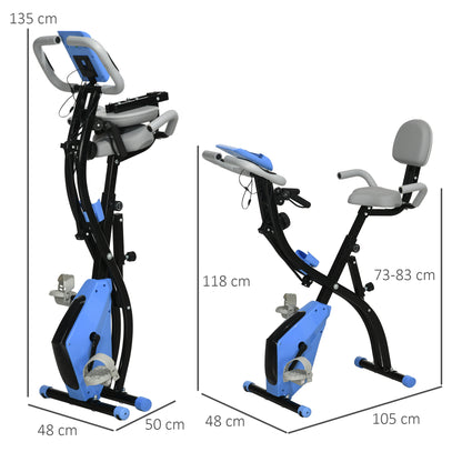 HOMCOM 2-in-1 Folding Exercise Bike with 8-Level Magnetic Resistance, Arm Resistance Band, Pulse Sensor