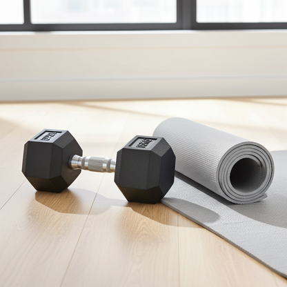 HOMCOM 15KG Single Rubber Hex Dumbbell Portable Hand Weights Dumbbell Home Gym