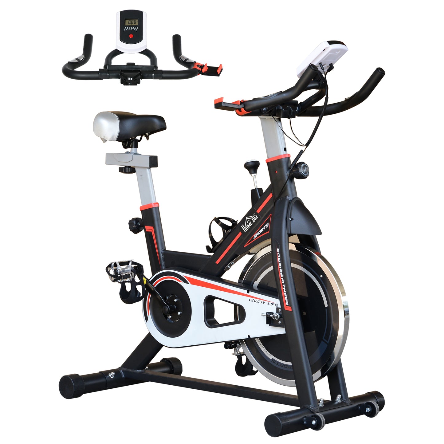 HOMCOM Exercise Bike, Indoor Cycling, with LCD Display, Heart Rate, Sensor