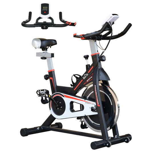 HOMCOM Exercise Bike, Indoor Cycling, with LCD Display, Heart Rate, Sensor