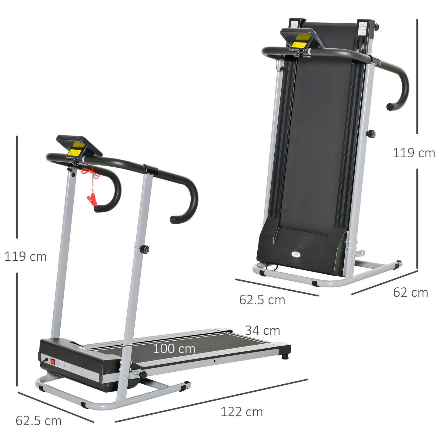 HOMCOM 1.25HP Motorised Electric Treadmill, 10km/h Folding Running Machine, Gym Fitness Exercise with LCD Monitor