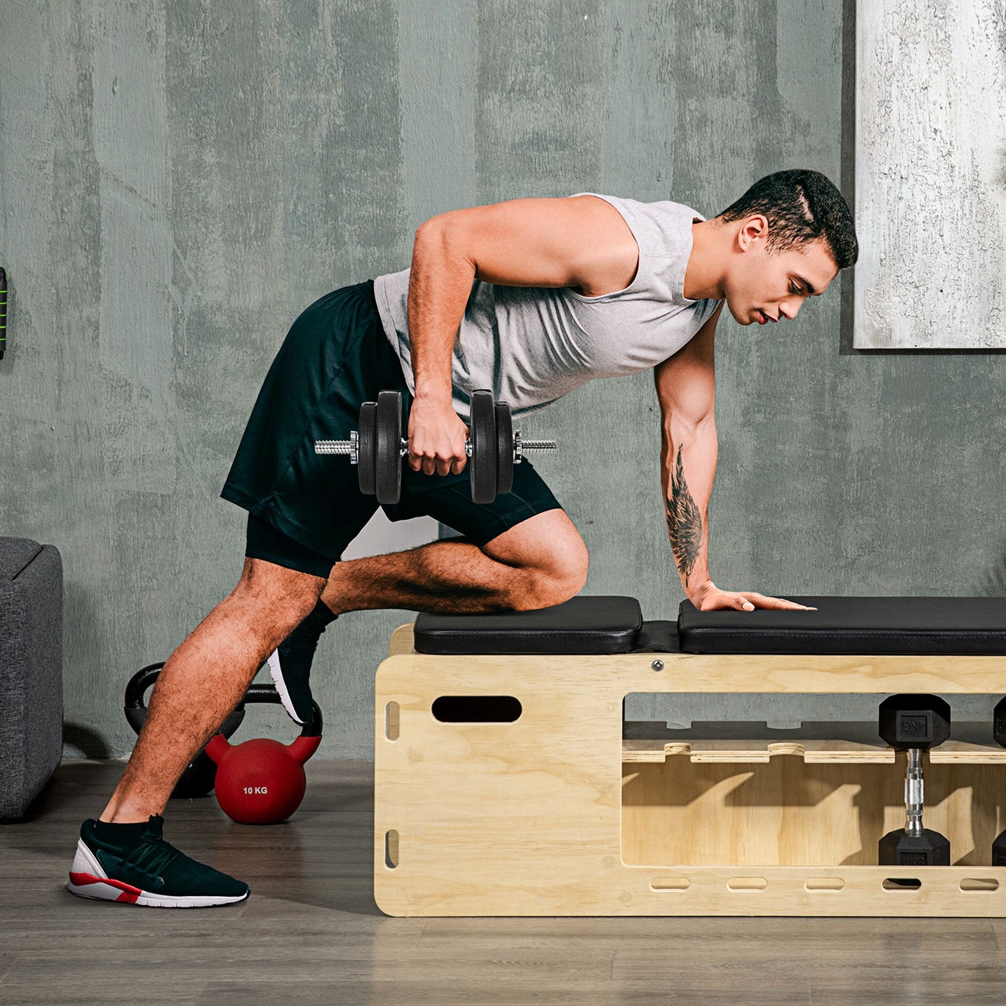 HOMCOM 20KG Adjustable Weights Dumbbells Set, Dumbbell Hand Weights for Home Office Gym Body Fitness Lifting Training