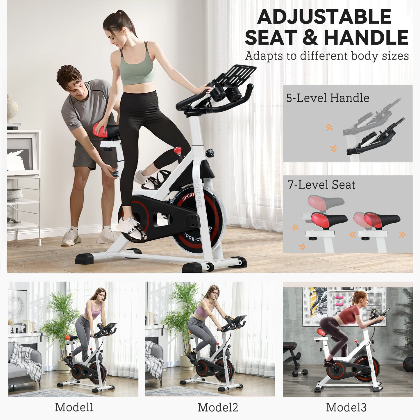 HOMCOM Exercise Bike, 8kg Flywheel Stationary Bike Indoor Cycling Machine with Adjustable Resistance Seat Handlebar