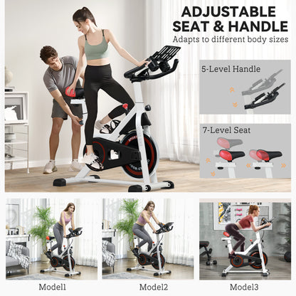 HOMCOM Exercise Bike, 8kg Flywheel Stationary Bike Indoor Cycling Machine with Adjustable Resistance Seat Handlebar