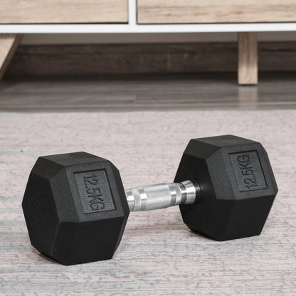 HOMCOM 12.5KG Single Rubber Hex Dumbbell Portable Hand Weights Dumbbell Home Gym