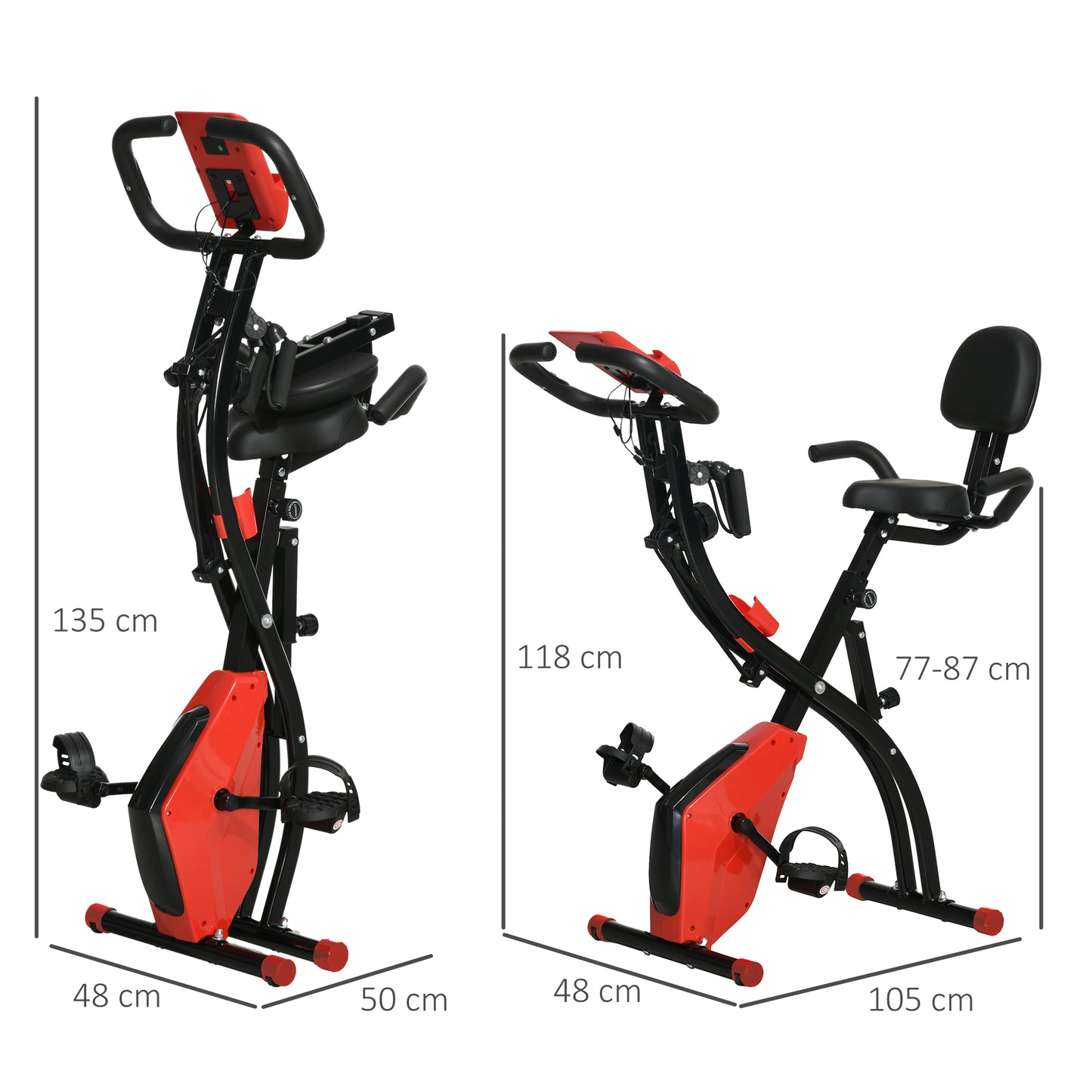HOMCOM 2-in-1 Folding Exercise Bike with 8-Level Magnetic Resistance, Arm Resistance Band, Pulse Sensor