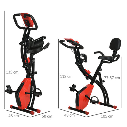 HOMCOM 2-in-1 Folding Exercise Bike with 8-Level Magnetic Resistance, Arm Resistance Band, Pulse Sensor