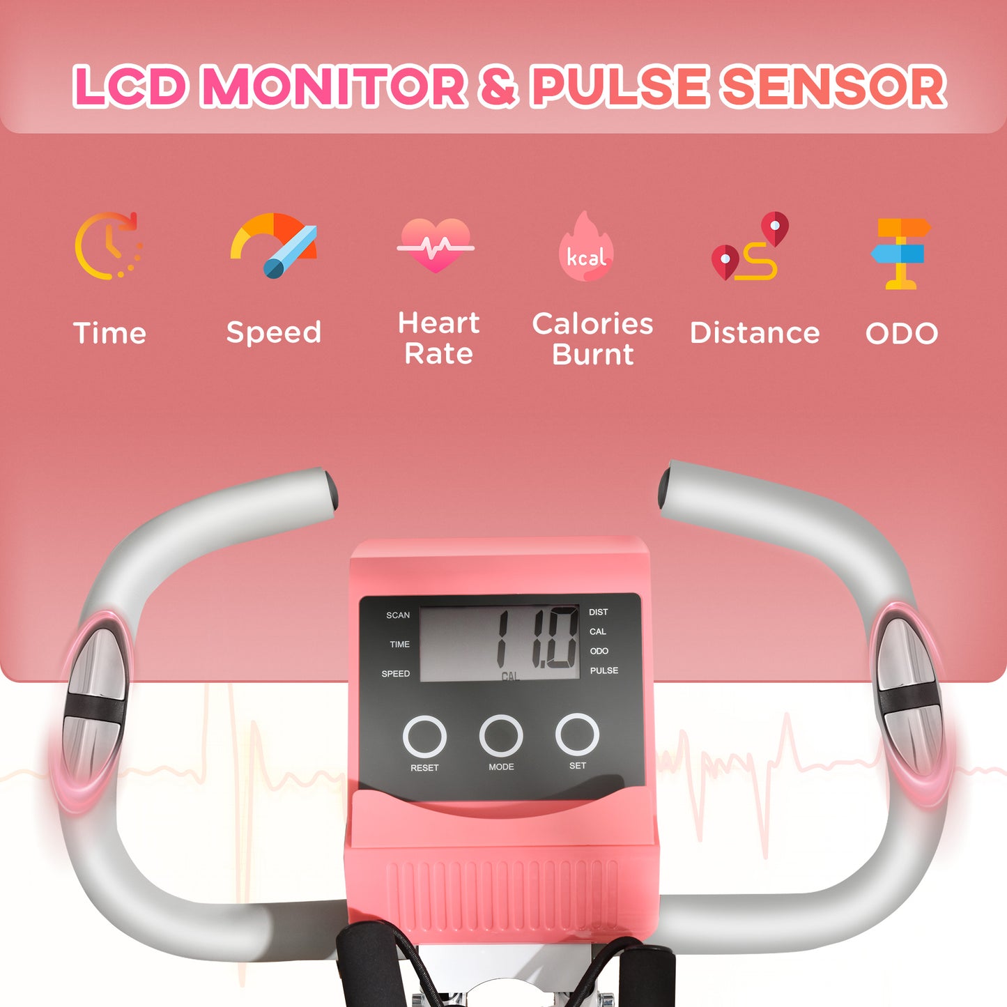 HOMCOM 2-in-1 Folding Exercise Bike with 8-Level Magnetic Resistance, Arm Resistance Band, Pulse Sensor