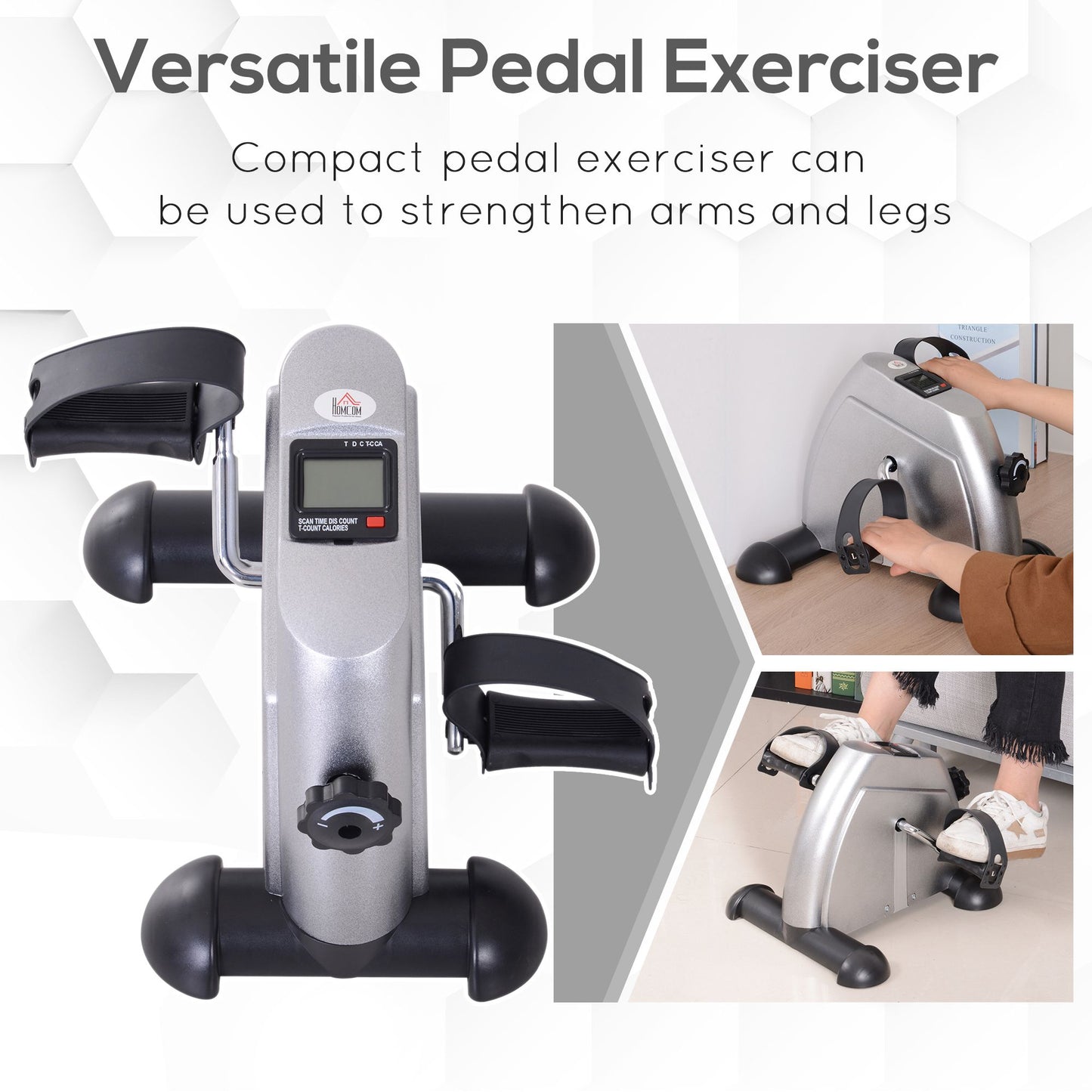 HOMCOM Mini Exercise Bike, Portable Pedal Exerciser, Under Desk Bike with LCD Display for Legs and Arms Training
